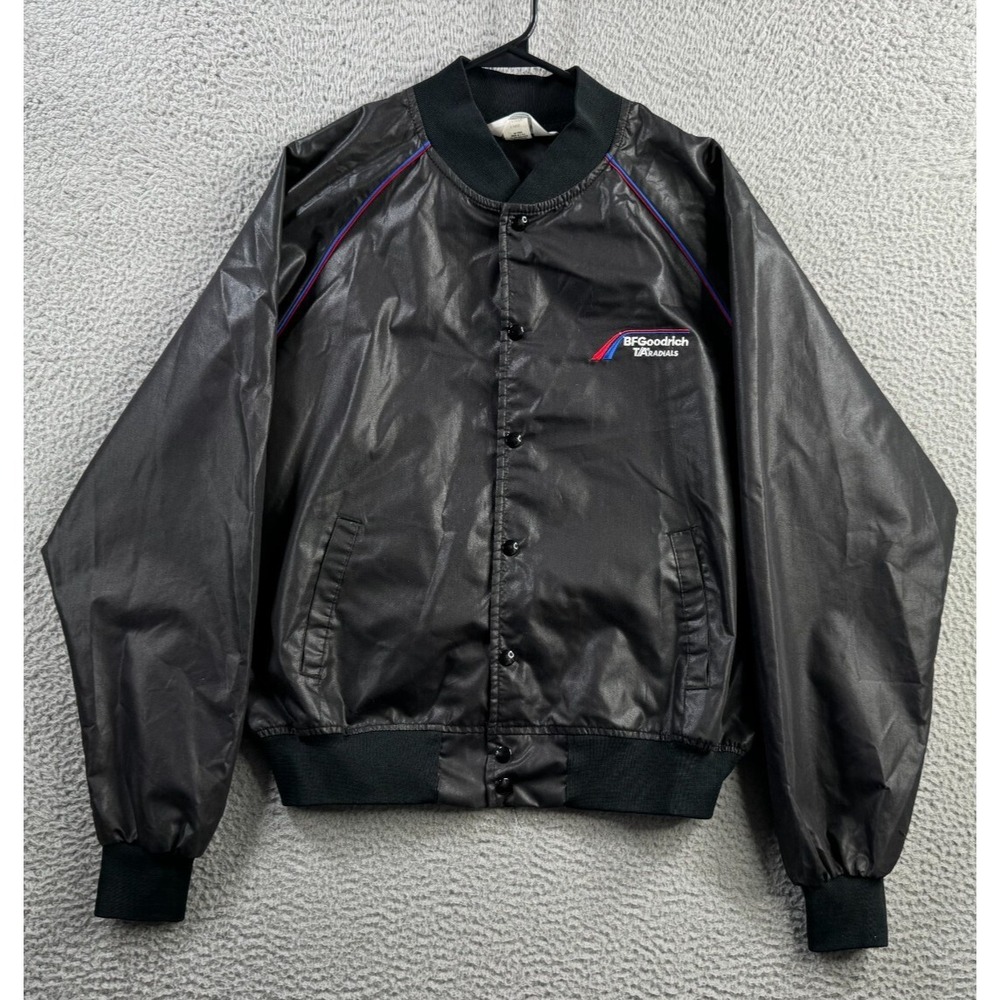Vintage Racing Bomber Jacket Mens XL Black Nascar BF Goodrich 80s Made in USA